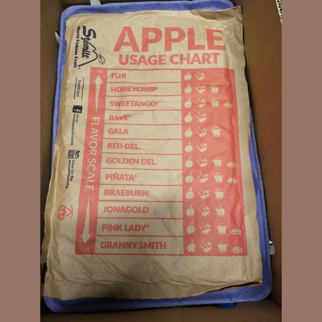 An apple chart that states what apples are good for what customers never get to see it cause it's on the box when it gets to the store