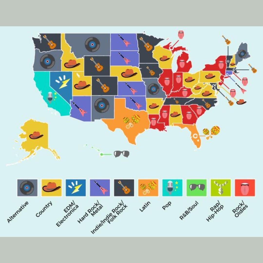 Favourite music genre by state (US)