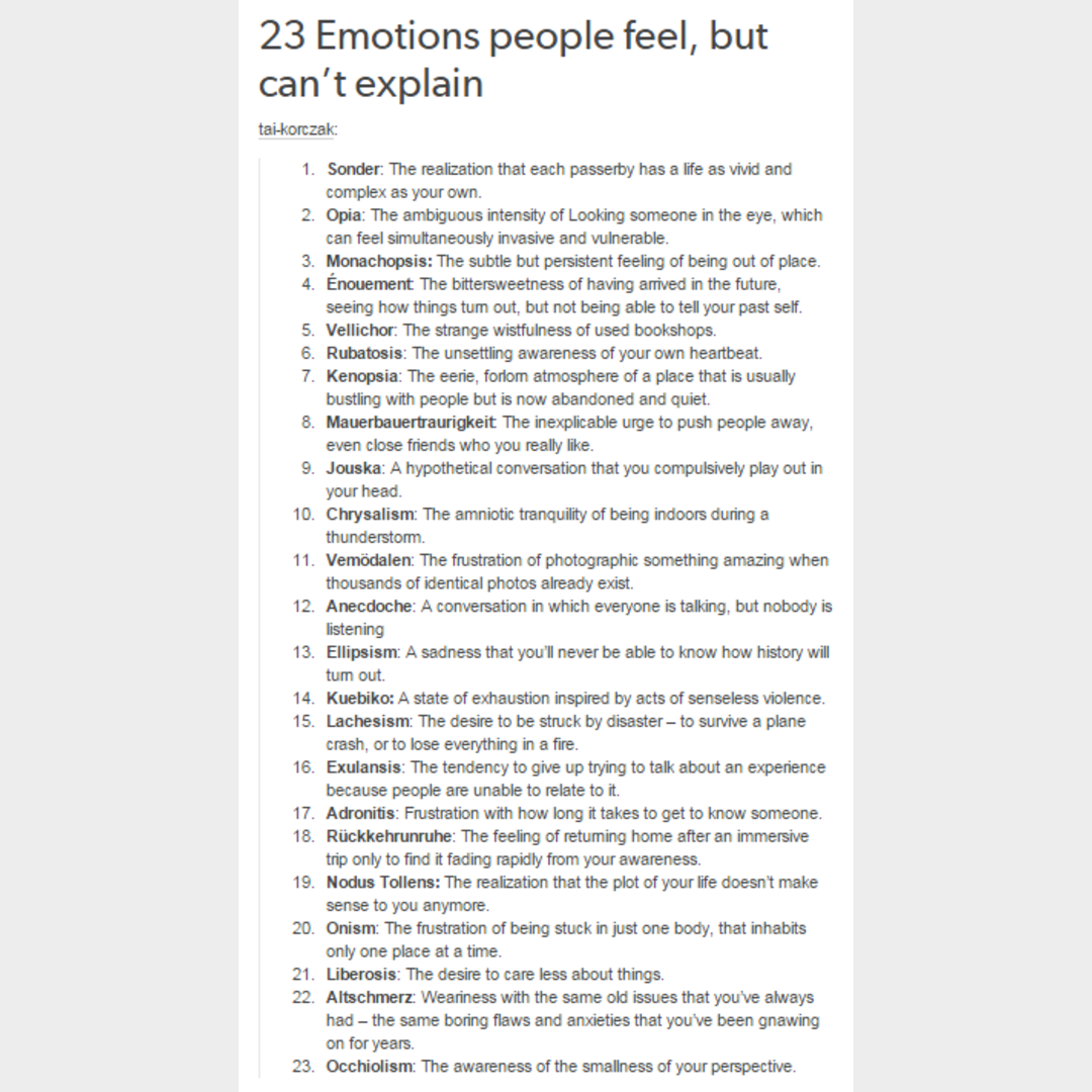 Emotions people feel but cannot explain