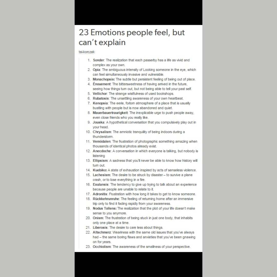 23 emotions people feel, but can t explain